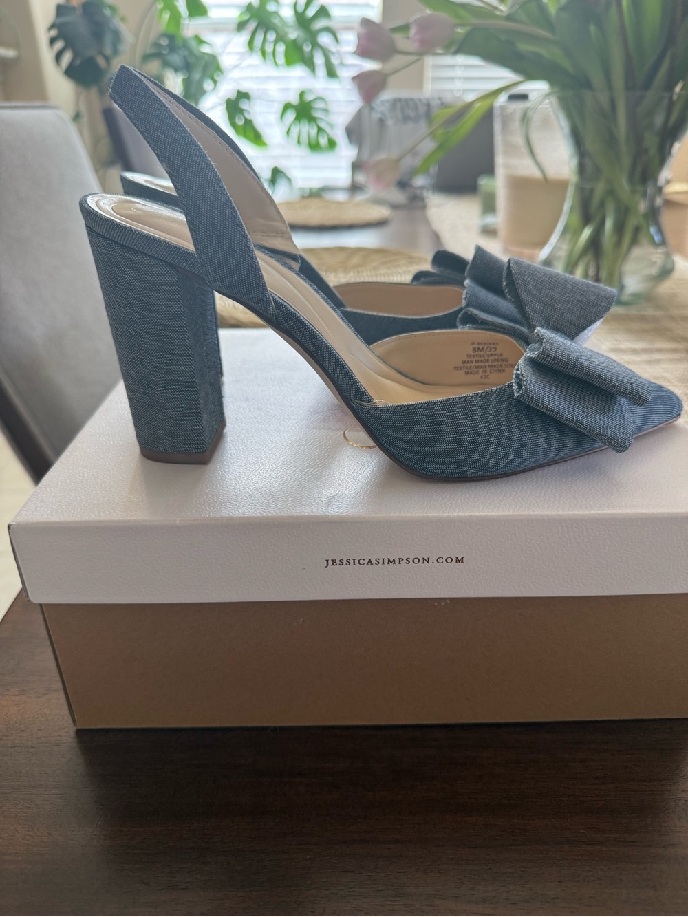 Jessica Simpson Gray Denim Bow Slingback Heels - Picture 3 of 5
